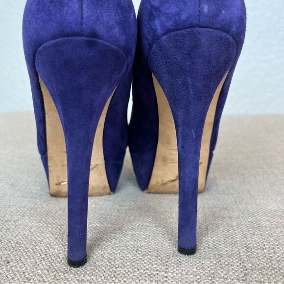 Brian Atwood Suede Peep Toe Platform Pumps in Royal Indigo size 7 1/2 - Picture 8 of 12